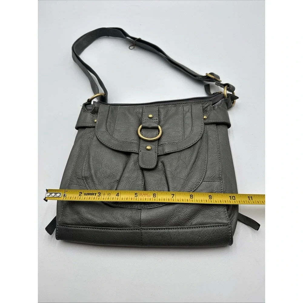 Great American Leather Works Gray Bag Crossbody Multi-Zipper Pocket Adjustable